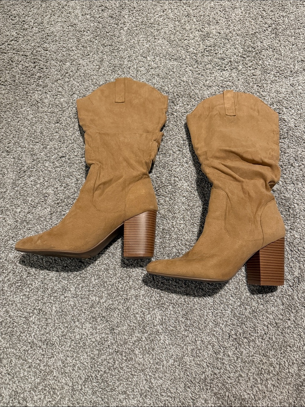 Kohl's Tan Suede Slouchy Mid-Calf Block Heel Boots